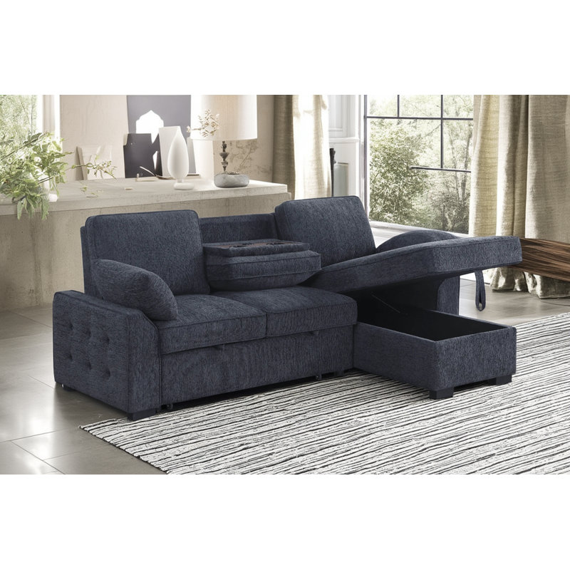 Canapé-lit double en chenille gris anthracite (91 pouces de large), version modulaire avec fauteuil inclinable, table escamotable + porte-gobelet + port de charge, convient à de multiples cas de figure