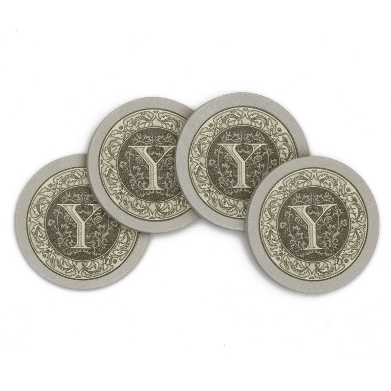 Ensemble de 4 sous-verres en grès naturel Lettre monogramme, Y