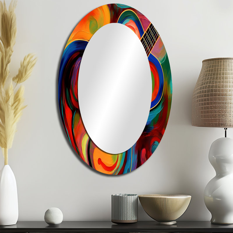Music In Color III - Grand miroir mural ovale sur métal, 36 po x 24 po