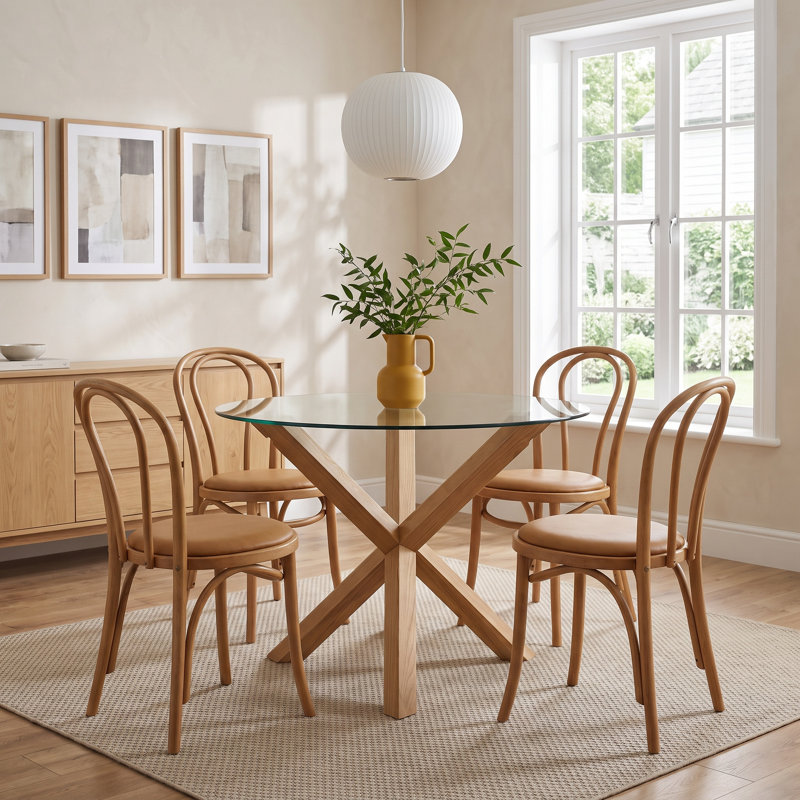 Barnett Round Glass Top Dining Table, 37.4" W x 37.4" L, Natural