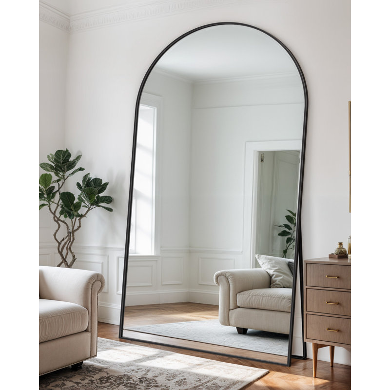 Miroir surdimensionné arqué en métal surdimensionné, Noir, 86 po x 46 po