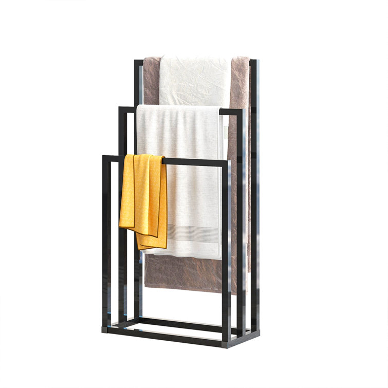 Movable Towel Holder Black Gold Bath Towel Rack 2 Layer Bathroom Towel Bar