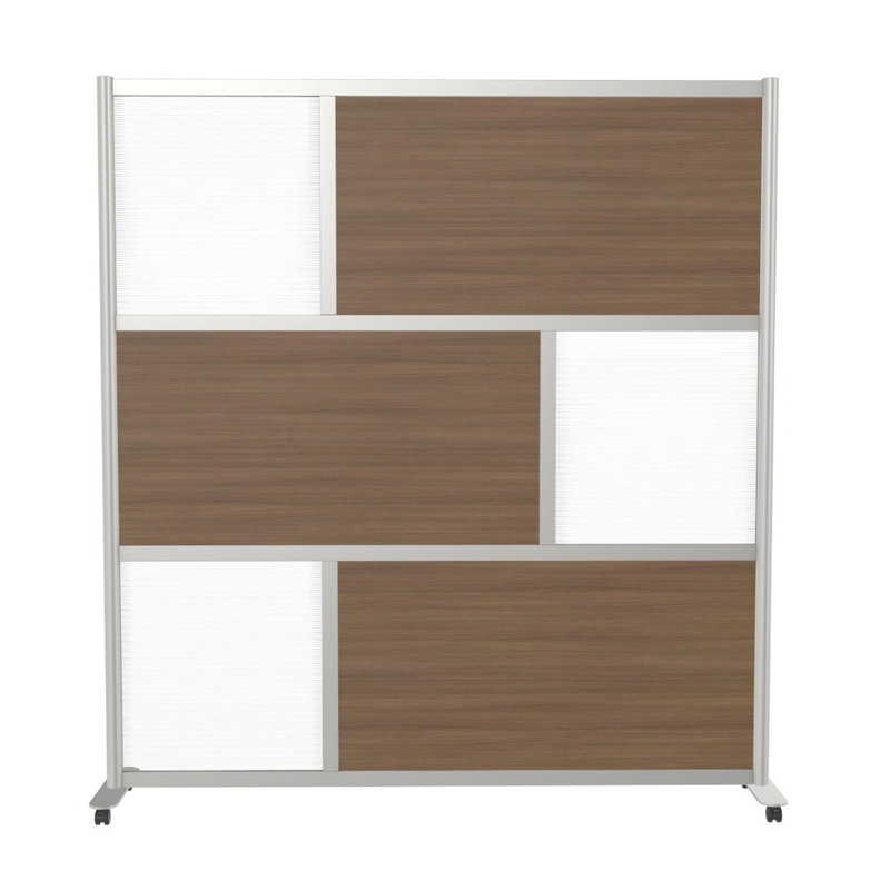 Paravent moderne 6 panneaux Cordoba, Noyer, Roulette