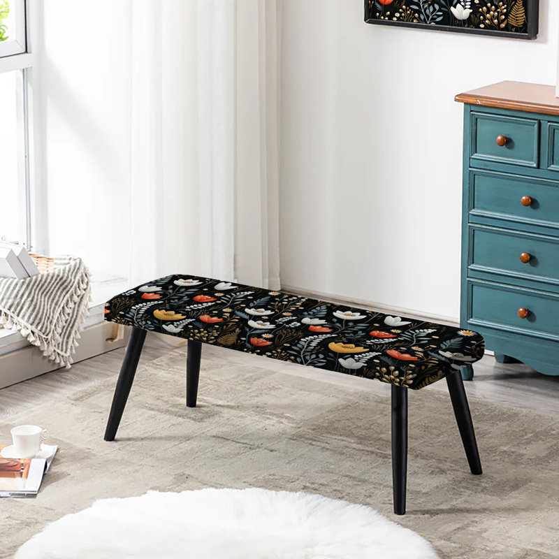 Charme de jardin rustique noir et blanc - Banc rembourré floral noir