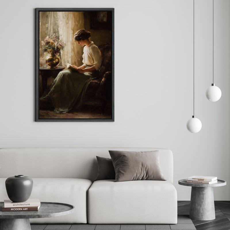 «Elegant Woman lecture sur toile», peinture figurative classique pour chambre à coucher ou bureau, H 24 po x l 16 po, Noir