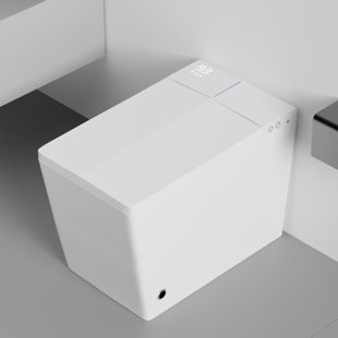 Toilette carrée intelligente avec réservoir intégré, télécommande, toilette intelligente avec couvercle à ouverture / fermeture automatique, chasse d'eau automatique, siège de bidet chauffé, eau chaude et sèche, DEL