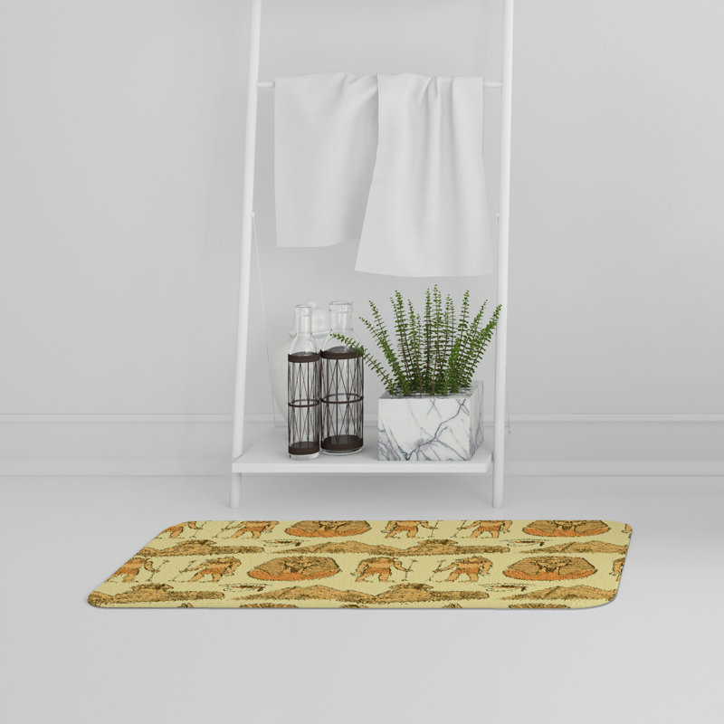 Aiva Non-Slip Bath Rug, Brown/Orange Geometric Shapes