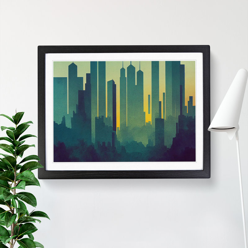 XH1022-8367X Striking City Skyline Architecture Abstract - Single Picture Frame Print, Black, 46cm H x 64cm W x 2cm D