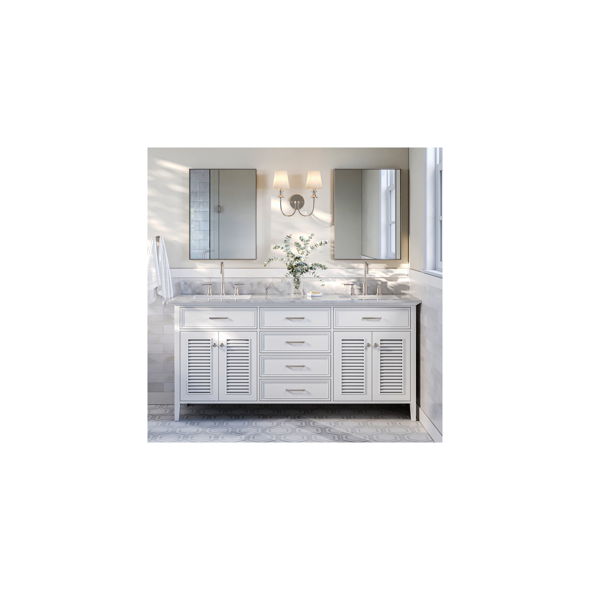 73'' Double Bathroom Vanity, Rectangular, 73", White