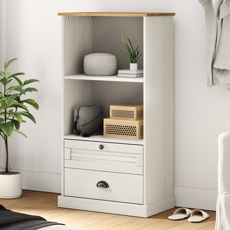 Vidaxl Bookcase VIGO 23.6"X13.8"X45.1" Solid Wood Pine, White/Brown