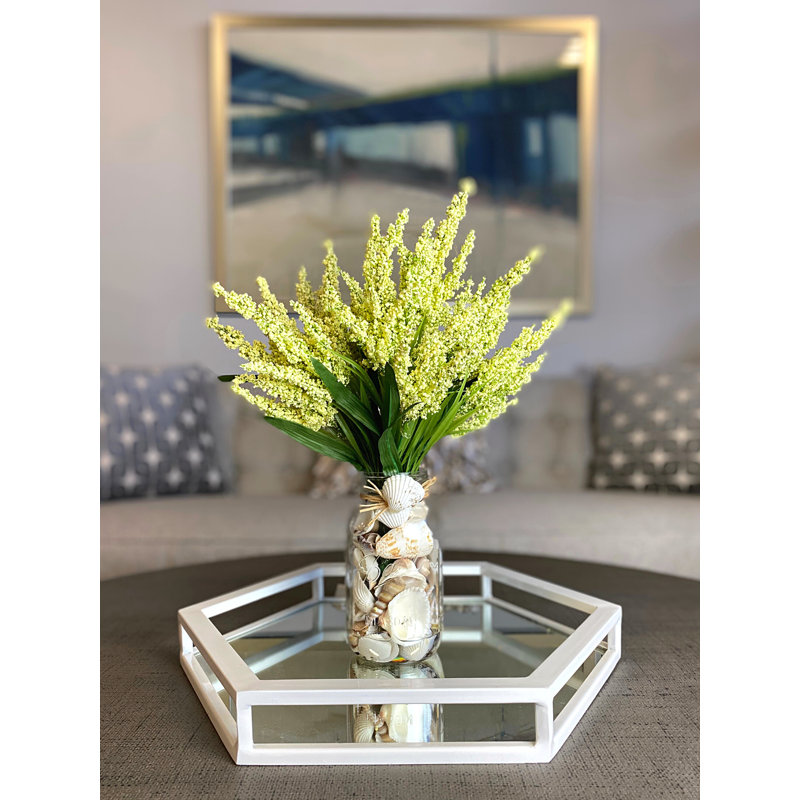 Heather Floral Arrangements with Shells in Mason Jar, Cream
