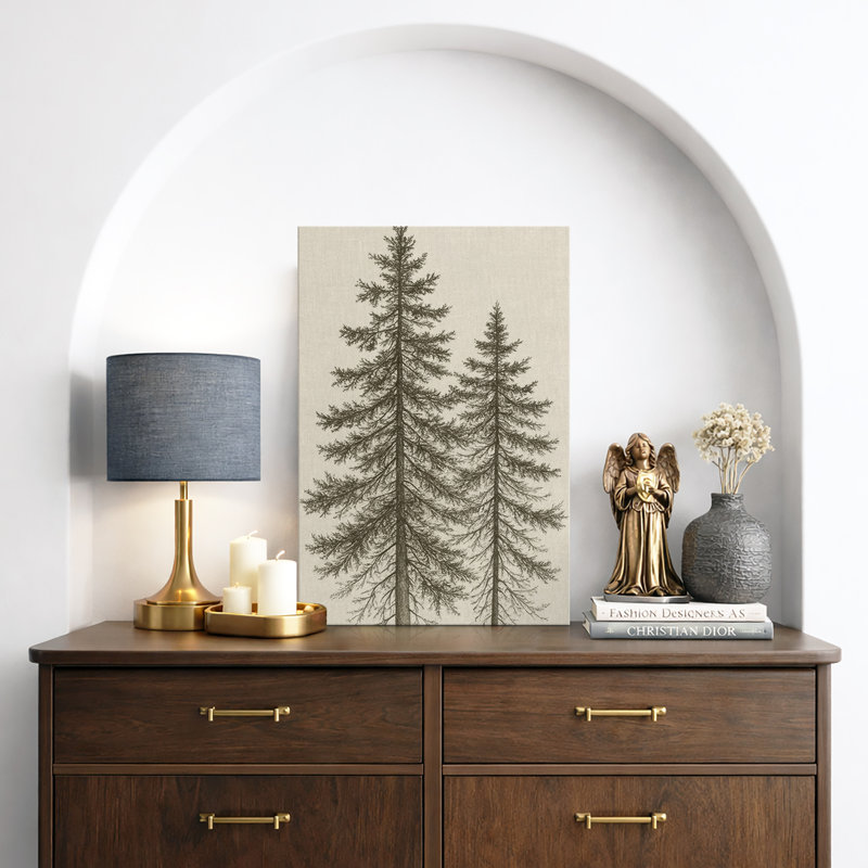 «Tall Pine Trees Classic Botanical Nature Art», reproduction d'art sur toile encadrée, Toile tendue, Ne s’applique pas