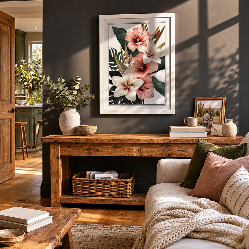 Tropical Bloom Study Botanical - Framed Print, A4 - 29.7 x 21.0 cm, White
