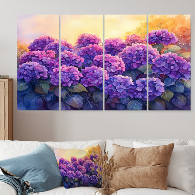 Hortensias au coucher du soleil lueur VI - hydrangées - Art mural traditionnel