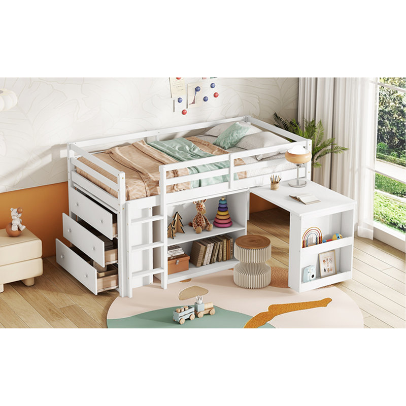 Lit mezzanine simple avec bureau, Blanc