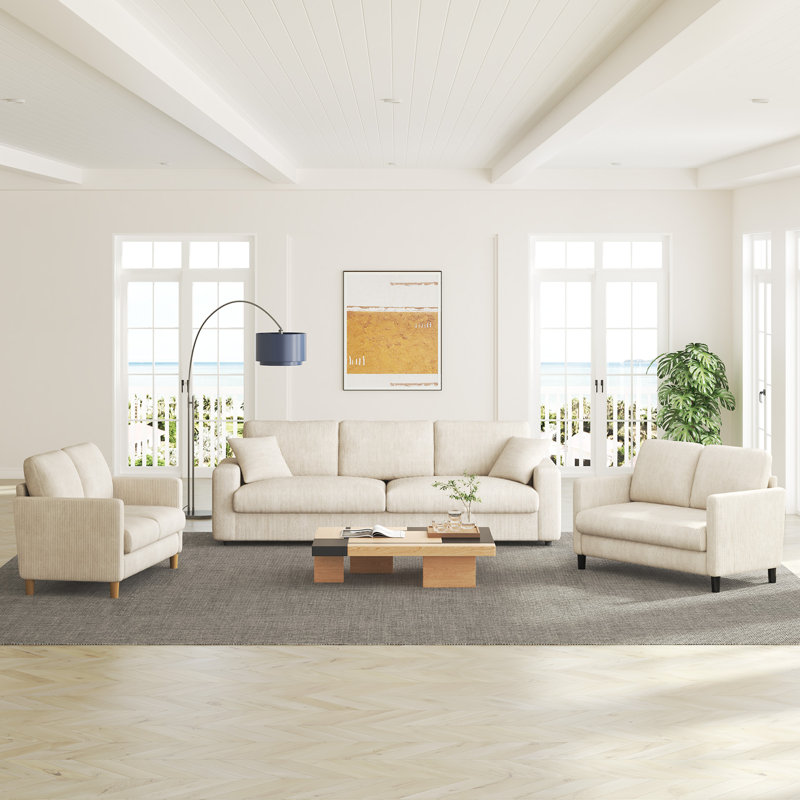 Small 2 seat 48" corduroy sofa, Comfy Sofa Couch with Spring Cushion, Beige