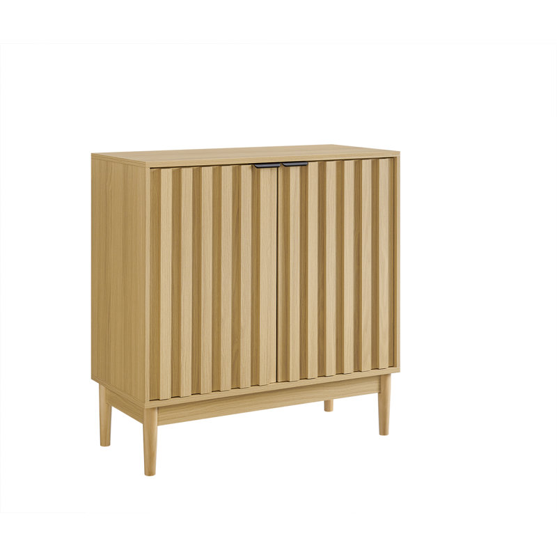 Buffet à portes cannelées 31,5 po Kharri, Bois de chêne, Noir satiné