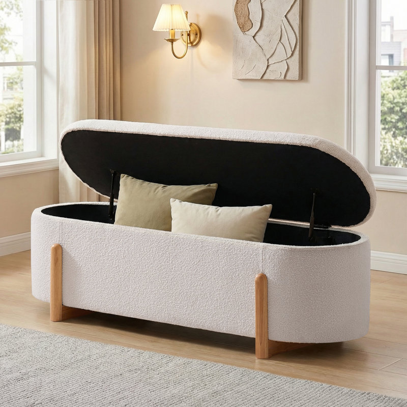 Banc de rangement rembourré 51,2 po, Beige