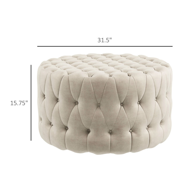31.5" Round - Beige Velvet-Feel Upholstered With Button Seat For Fashionable Living Style , Tufting, Enticing Interior Styling
