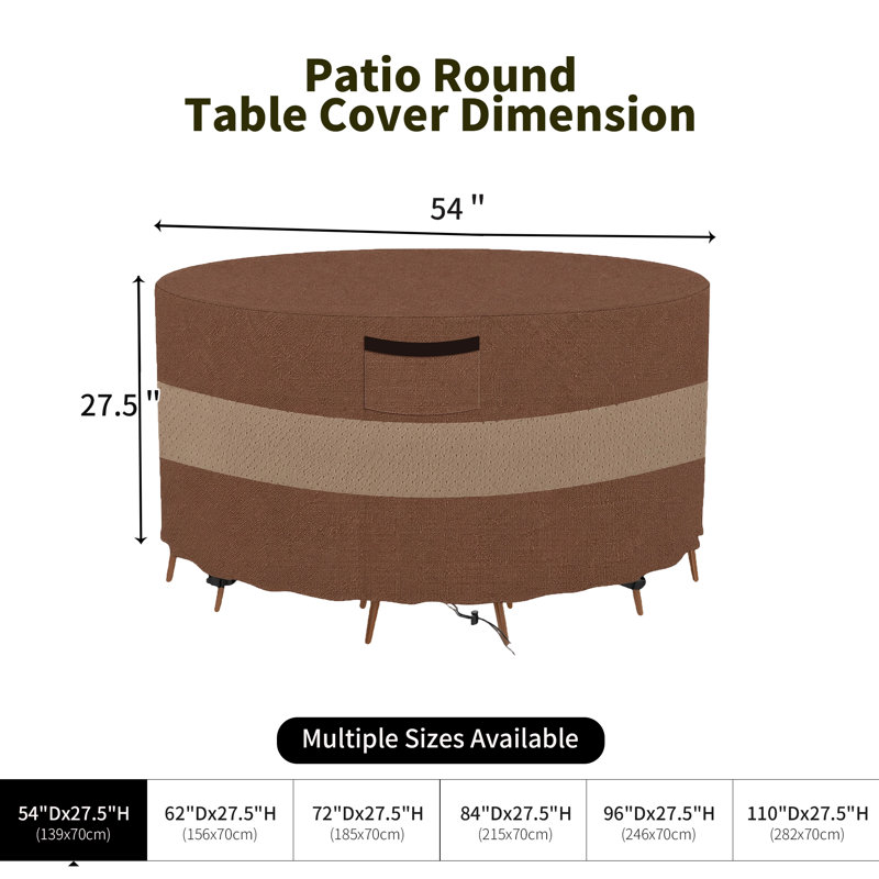 Ensemble de housse pour table ronde imperméable haute résistance, 27,5 po H x 54 po L x 54 po P