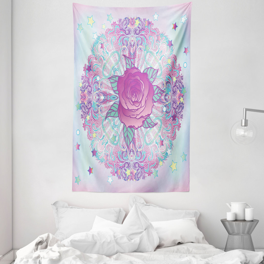 Wandteppich, Psychedelic Rose Mandala, Blassblau Lavendel