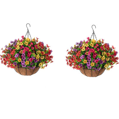 2Pack Fleurs artificielles suspendues avec panier Bas Paniers suspendus avec fleurs artificielles Faux fleurs suspendues