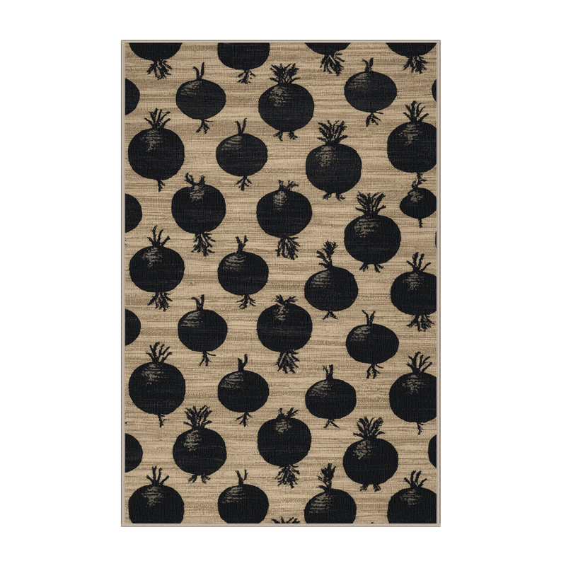  Tapis noir lavable avec légumes radis, Rectangulaire 2 pi x 3 pi