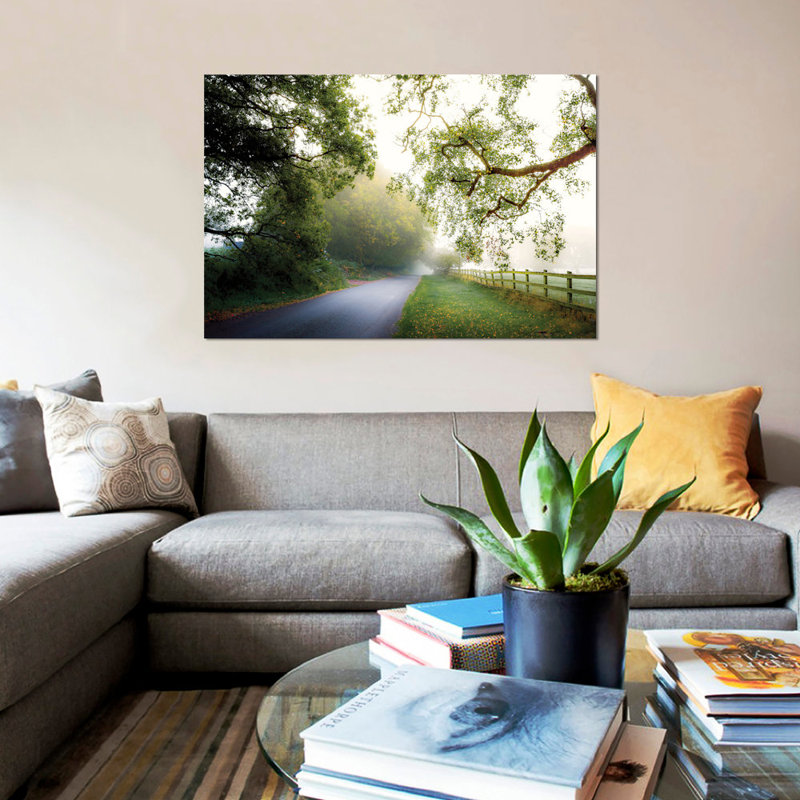 " October's Fog " by Adelino Goncalves, 18" H x 26" W x 1.5" D, Black Framed Canvas, No Mat