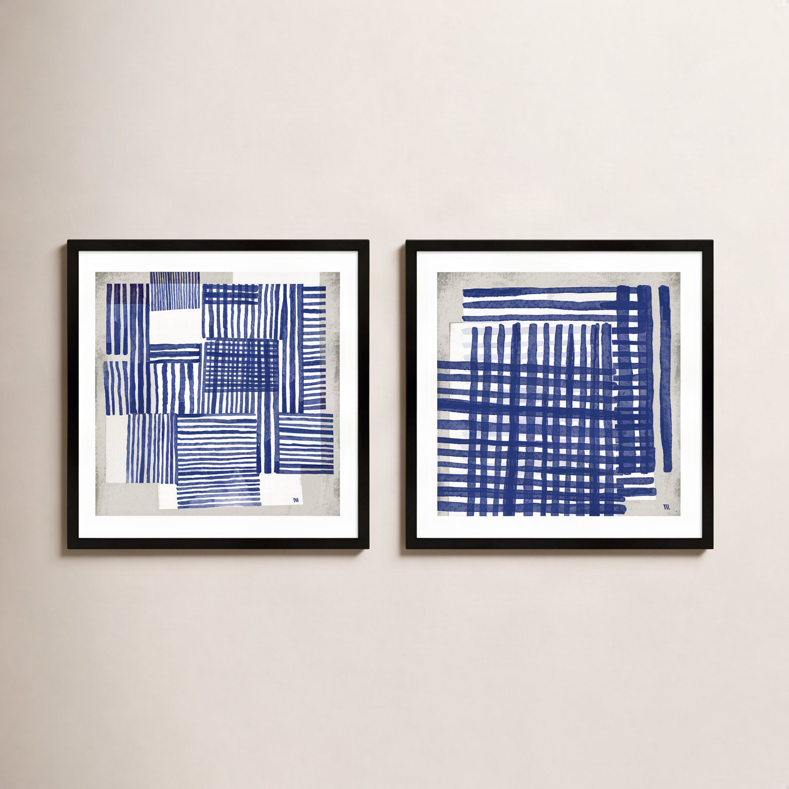 Weaving 2-Piece Painting Set by Marco Marella, Black Framed, 30" W x 30" H 