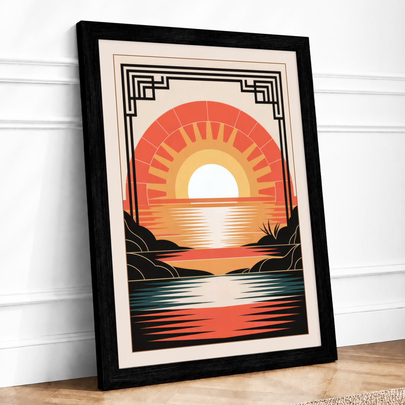 Desert Sunset Reflection Art Deco - Print, Black, A3 - 42.0 x 29.7 cm