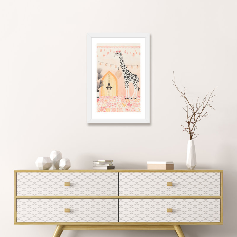 Girafe au Maroc, art encadré, Papier avec cadre blanc, H 24 po x l 16 po x P 1 po