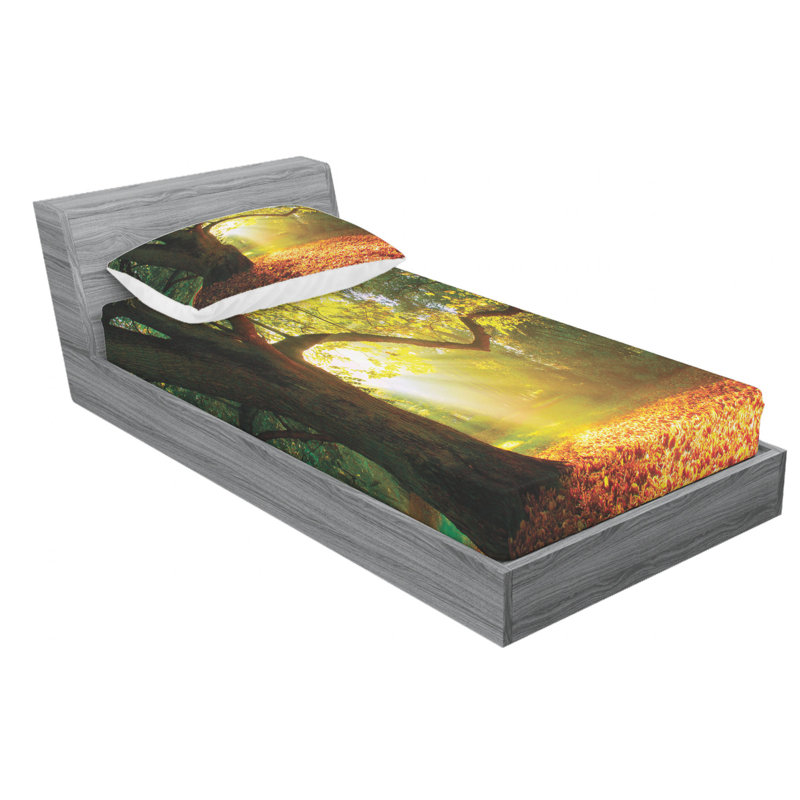 Twin XL White and Autumn Print Microfiber Sheet Set