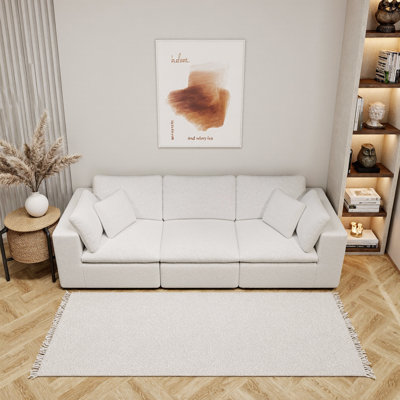 Elegant 3-Piece White Modular Sectional Sofa – Plush Corduroy Fabric, No Assembly Needed, Perfect for Living Room, Bedroom, or Apartment
