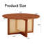 Table basse ronde en bois massif avec incrustation de rotin - Table de salon Mid-Century