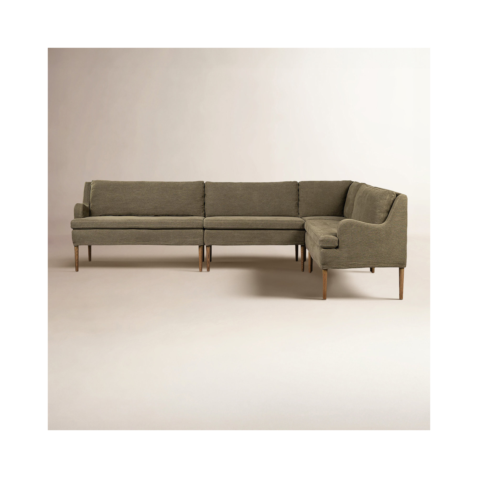 Aurelia Dining Banquette, Right Hand Facing, Broadway Olive Linen, 34.5" H x 125" W x 76" D