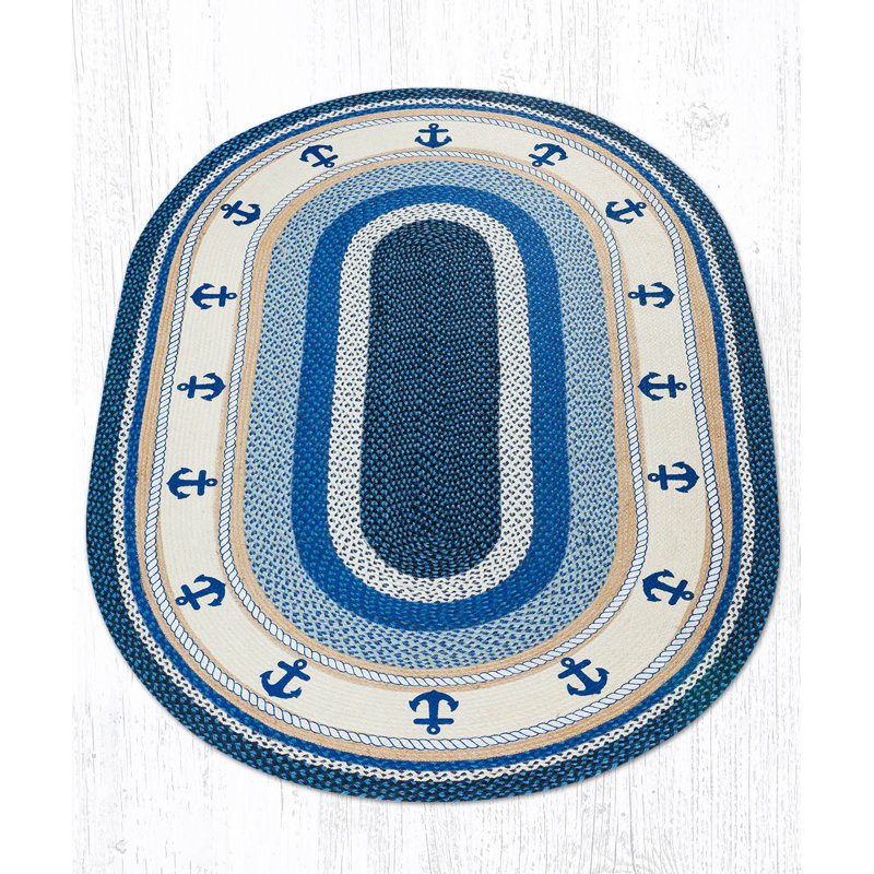  Anchor Oval Patch Tread Rustic Coastal Braided Jute Decor, 27"x45"