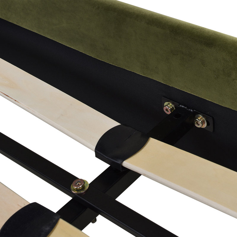 Lit plateforme tapissier Helaina, Grand, Velours vert olive