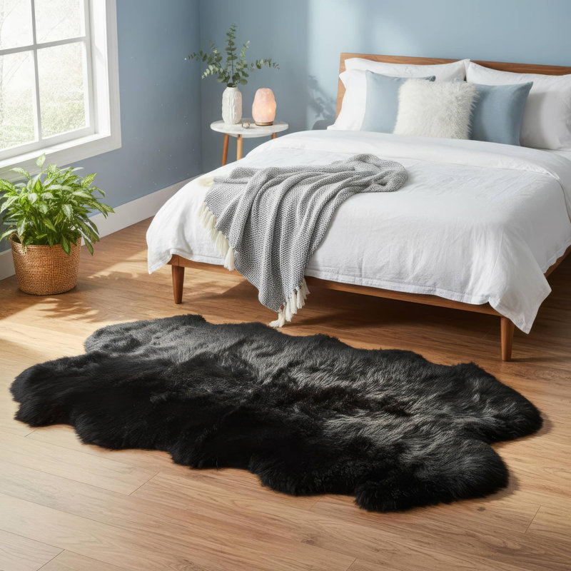 Tapis noir en peau de mouton Bershire, Nouveauté 4 pi x 6 pi