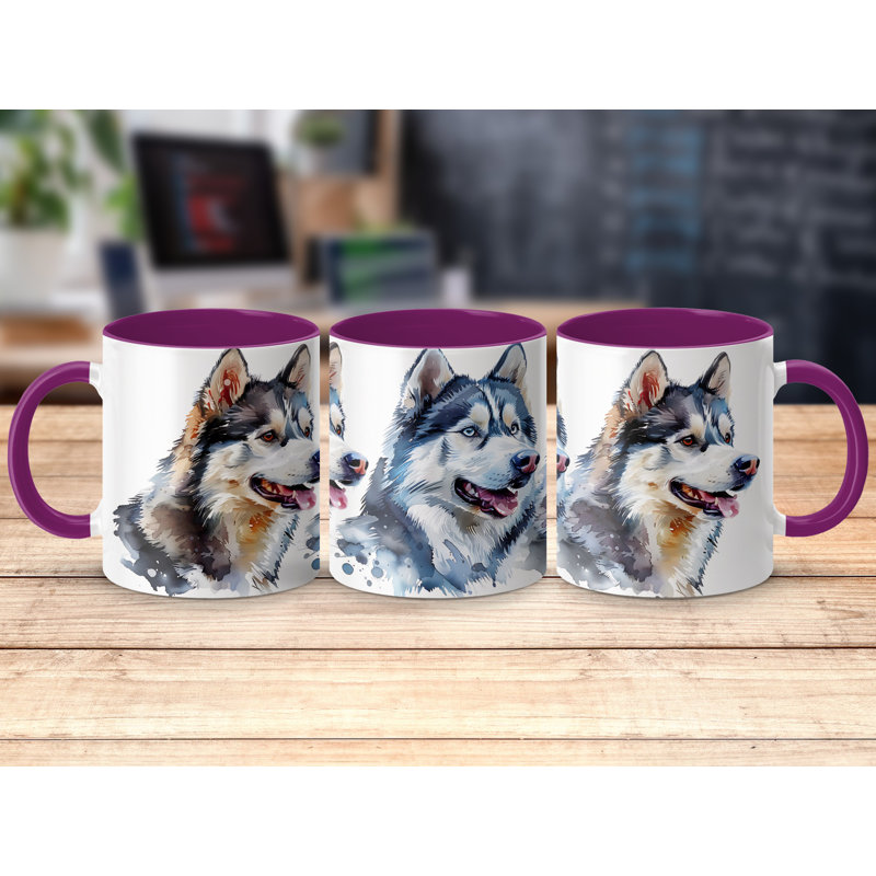 11oz Watercolour Siberian Husky Design Coffee Mug, 2