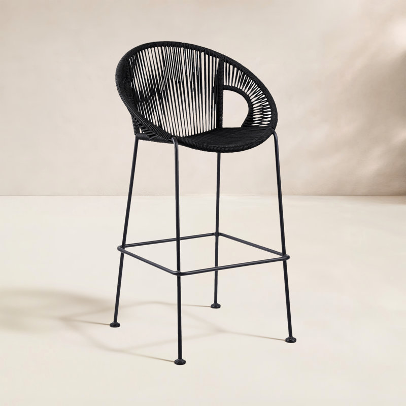 Tabouret de bar ou de comptoir d'extérieur en acier avec corde Champlost, 30", Corde noire