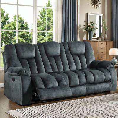 Quiteris 86.6" W Contemporary 3-Seater Manual Reclining Sofa with Hidden Cup Holders