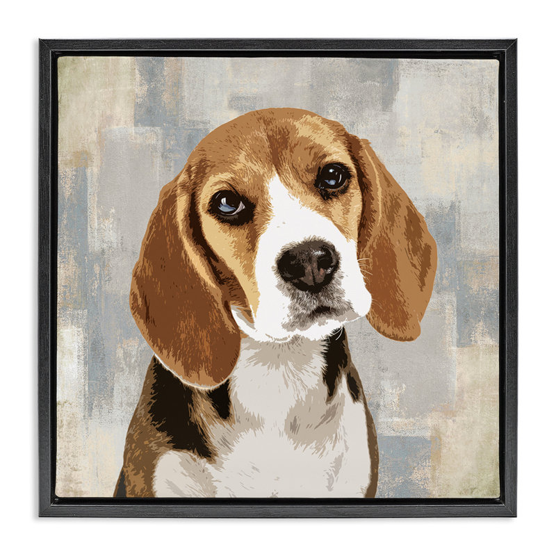 Pet Beagle en attente, H 18 po x l 18 po, Cadre flottant noir de jais