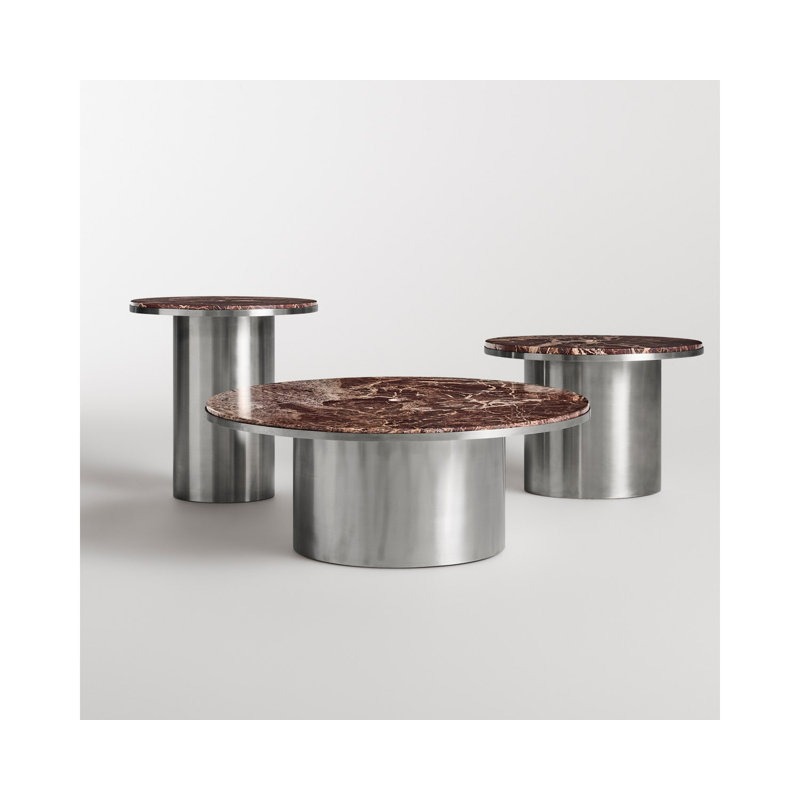 Plateau Marble End Table, 14" H x 21" W x 21" D, Cherry Marble, Stainless Steel