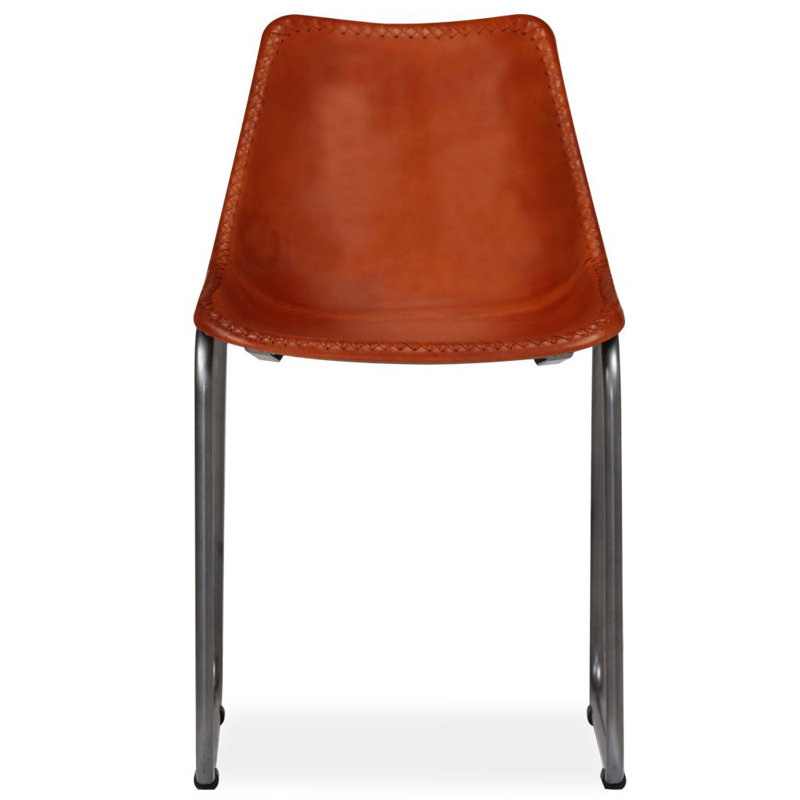 Seattle 50cm H Genuine Leather Upholstered Metal Side Chair in Brown