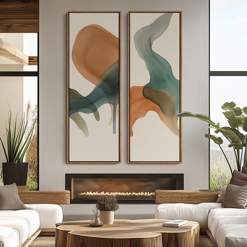 Vintage Landscape Wall Art - 20x60 inches Framed Canvas Set of 2, Natural