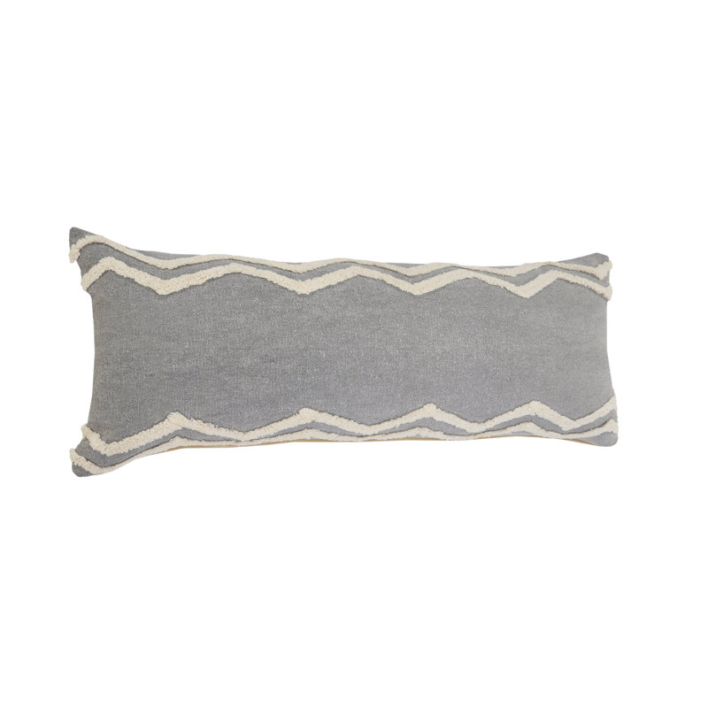 14" X 36" 100% Cotton Striped Zippered Pillow, Grey/Off White Chevron