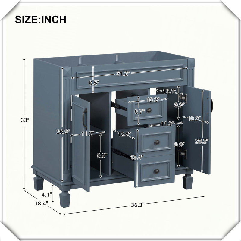 Meuble-lavabo moderne sans lavabo supérieur, Bleu