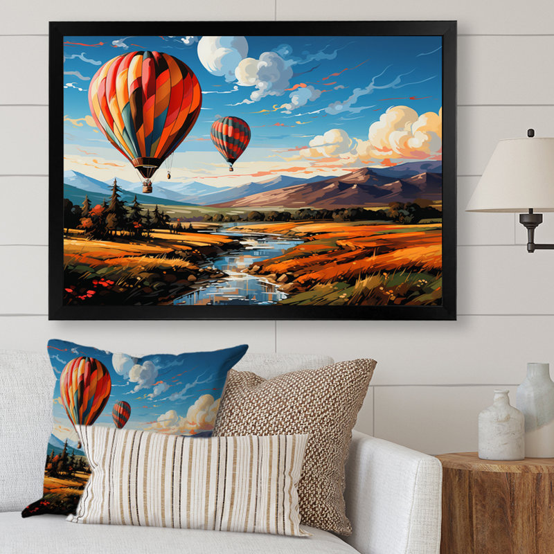 Orange Hot Air Ballon Bold Landscape I - Hot Air Balloon Canvas Prints, H 16 po x l 32 po x P 1 po, Cadre photo noir