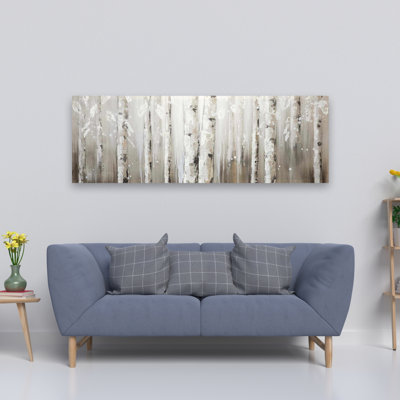 Bouleaux blancs sur fond gris - décor de chambre à coucher à motif floral