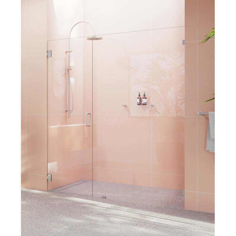 Illume 67.75 in. x 78 in. Fully Frameless Wall Hinge Shower Door, Brushed Nickel